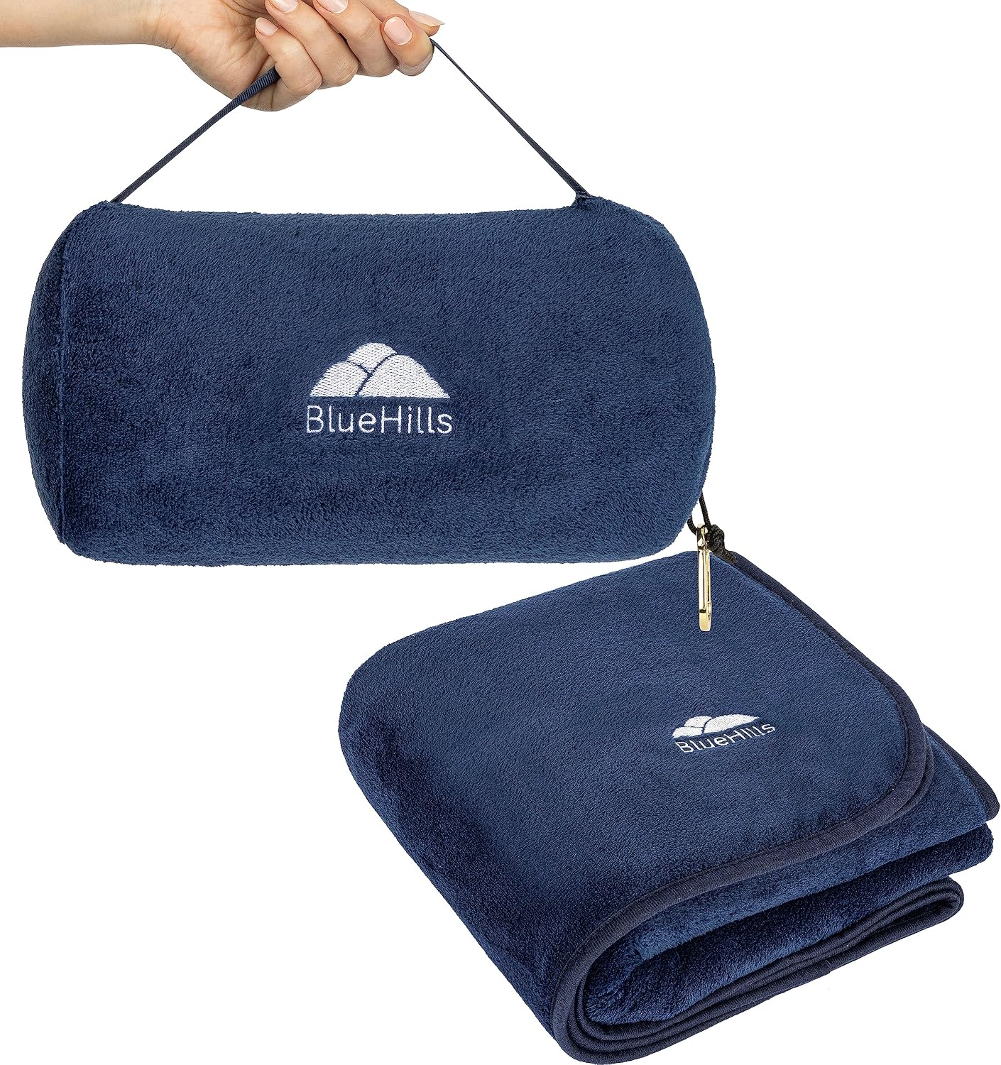 BlueHills Travel Blanket Pillow Rolled Premium Soft Plush Airplane Throw Traveling Essential Gift Compact in a Bag 70 X 48 inches Long…