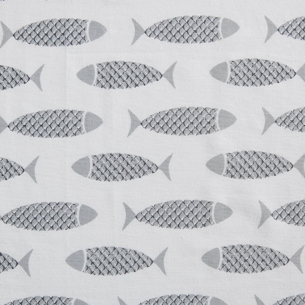 Nautica Full Size Sheet Sets, Cotton Percale Bedding Set, Crisp & Cool, Coastal Home Decor (Woodblock Fish Grey, Full) Cotton Grey