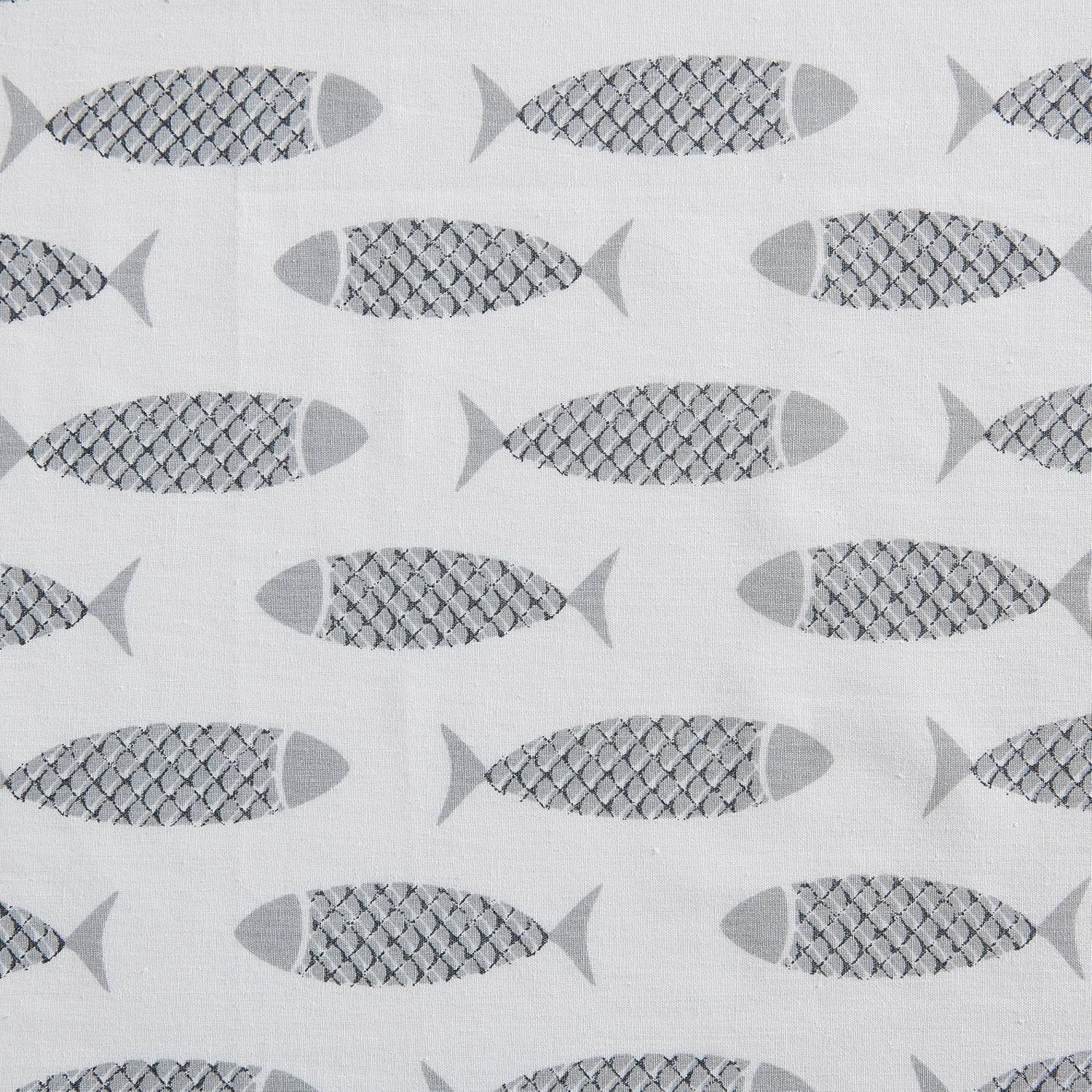 Nautica Full Size Sheet Sets, Cotton Percale Bedding Set, Crisp & Cool, Coastal Home Decor (Woodblock Fish Grey, Full) Cotton Grey