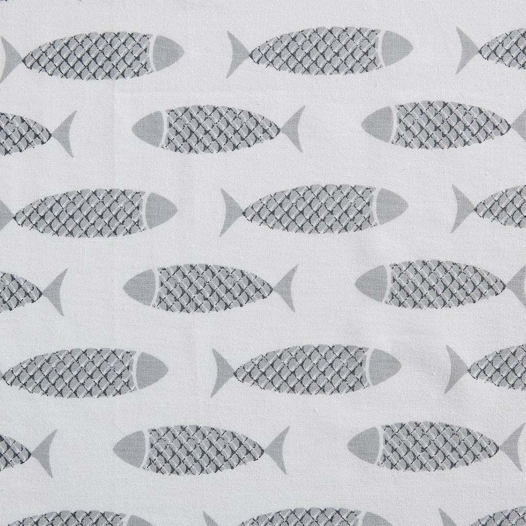 Nautica Queen Sheets, Cotton Percale Bedding Set, Crisp & Cool, Coastal Home Decor (Woodblock Fish Grey, Queen) Cotton Grey