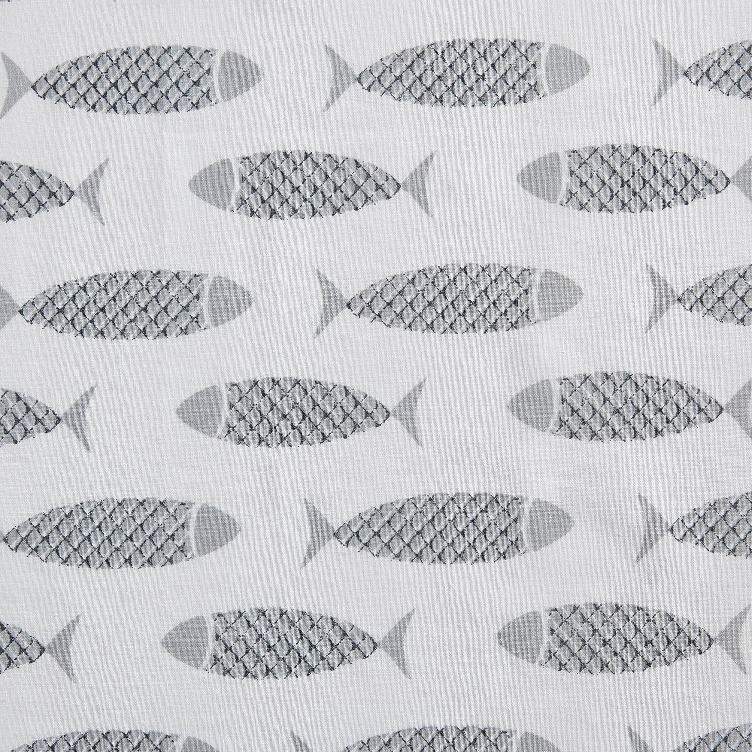 Nautica Queen Sheets, Cotton Percale Bedding Set, Crisp & Cool, Coastal Home Decor (Woodblock Fish Grey, Queen) Cotton Grey