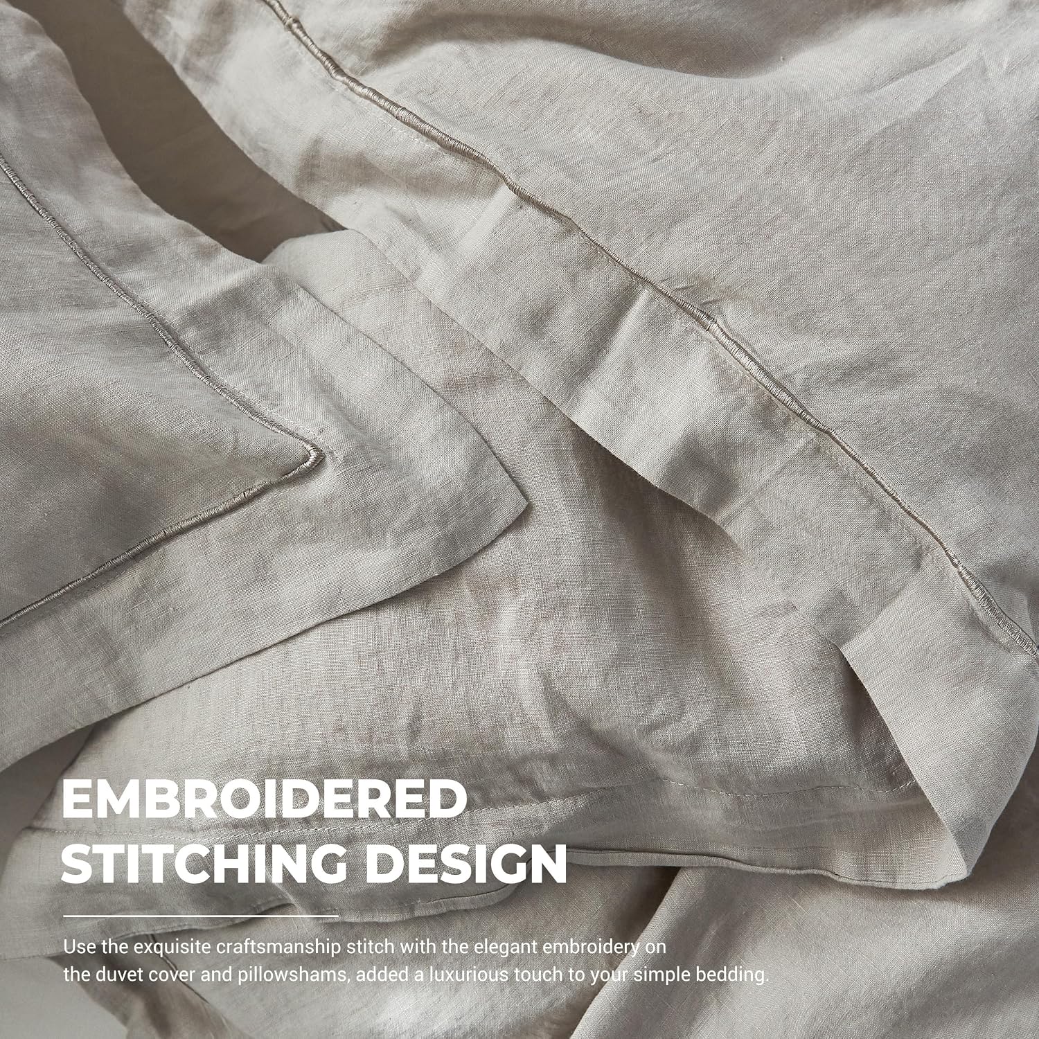 Simple&Opulence 100% Washed Linen Duvet Cover with Embroidered, 3 Pieces Soft Farmhouse Comforter Set with Button Closure,1…