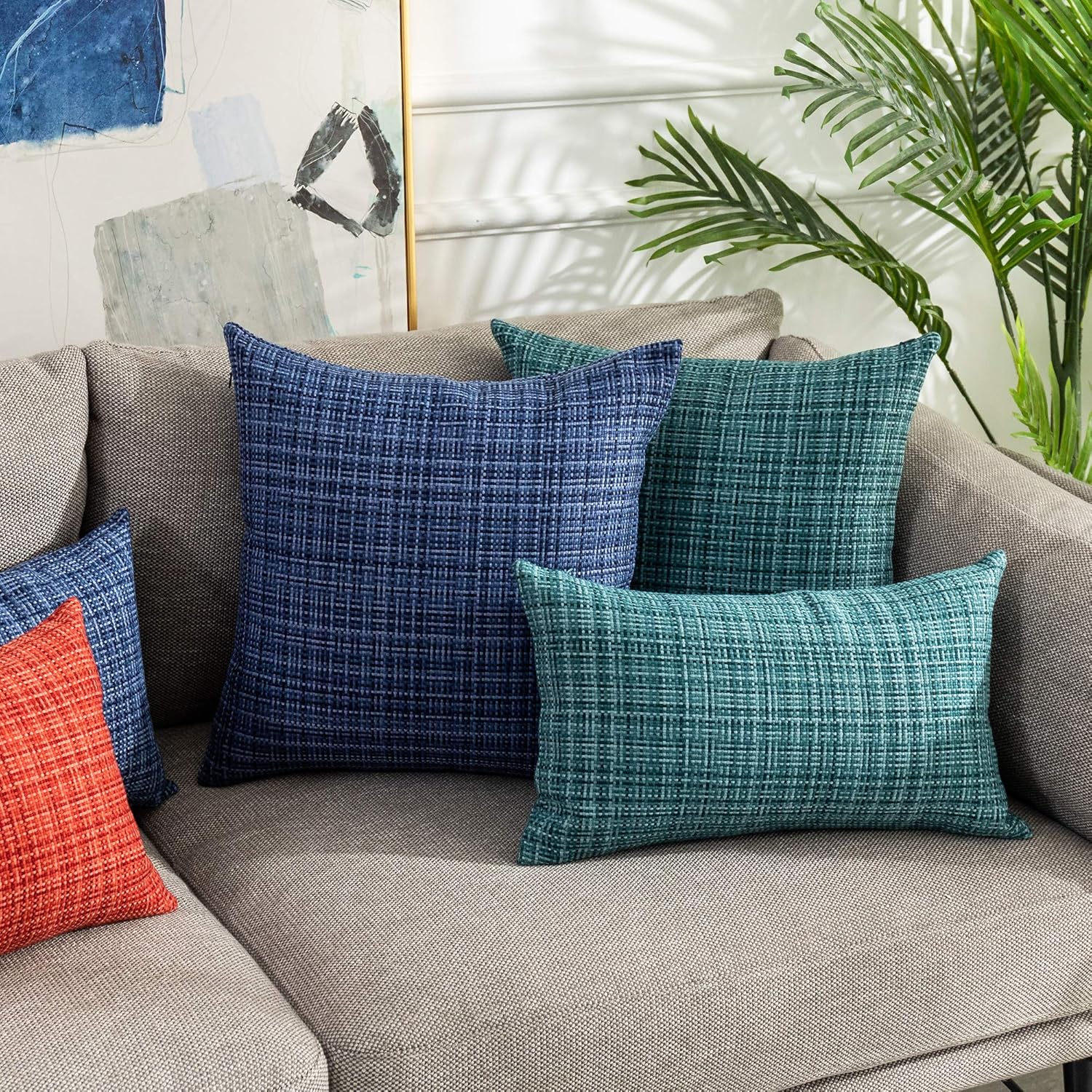 Kevin Textile Outdoor Waterproof Throw Pillow Covers 12x24 Inch Pack of 2 Woven Faux Linen Farmhouse Decorative Water Resistant Lumbar…