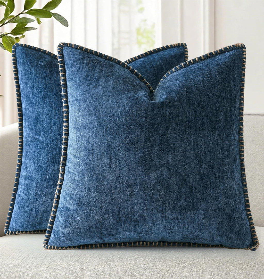 decorUhome Chenille Soft Cozy Throw Pillow Covers 24x24 Set of 2, Modern Farmhouse Boho Velvet Decorative Euro Sham Pillow Cases with Stitc…