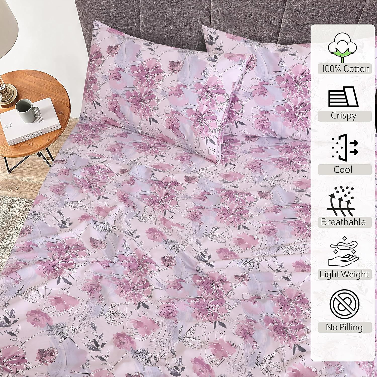 Ruvanti 100% Cotton Percale Sheets Split King Size – Crisp Cooling Bed Sheets for Hot Sleepers, Deep Pocket 16”, Soft Breathable & Durable…