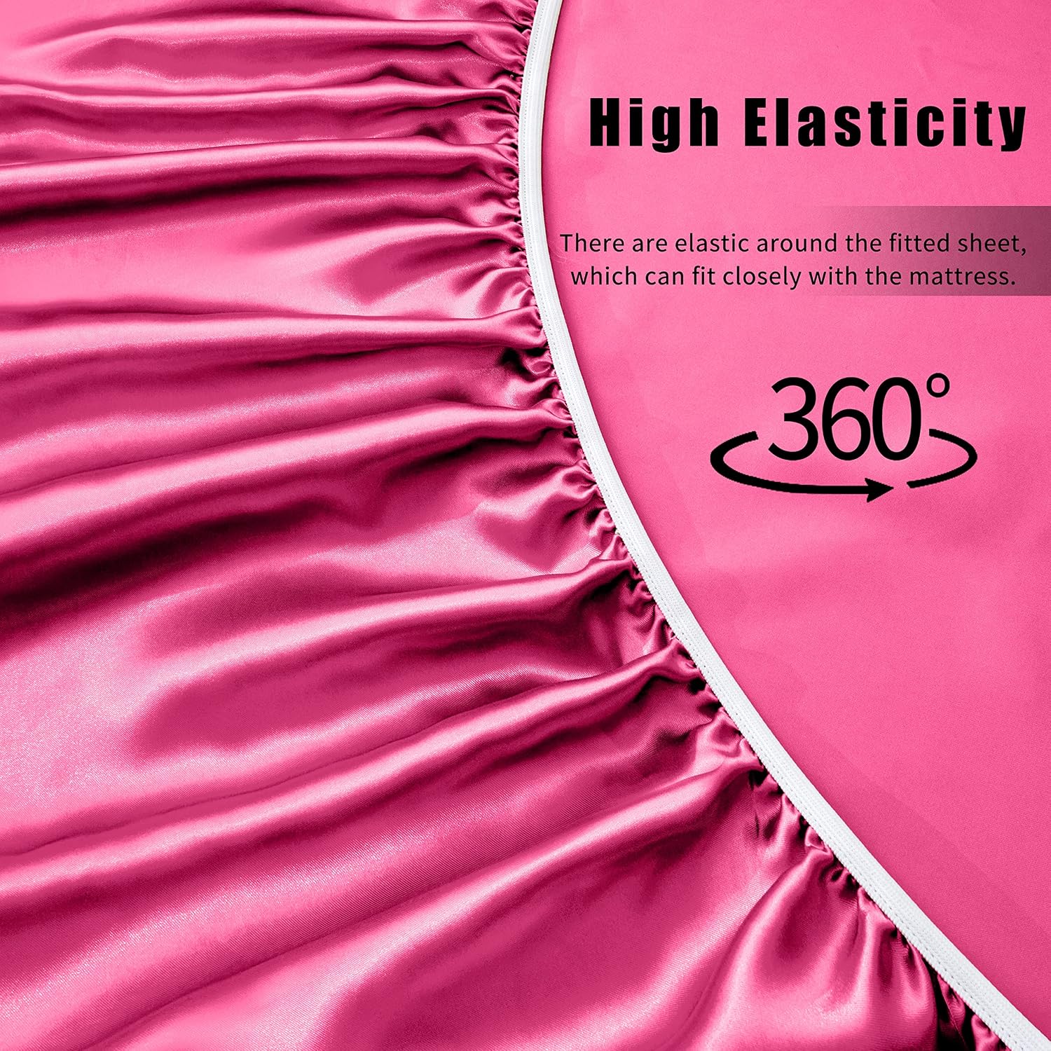VACVELT 4pcs Hot Pink Satin Sheets Full Size Bed Set, 15 Inch Deep Pocket Silky Satin Sheet Set, Soft Satin Bedding Set Cooling & Luxury…