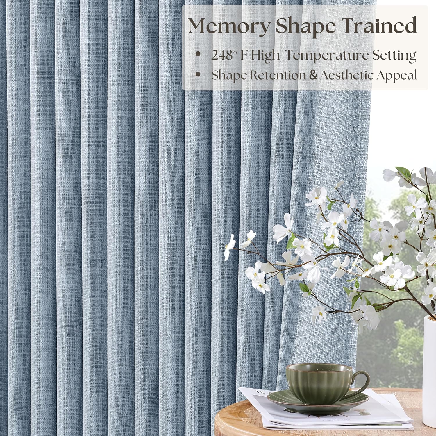 Twodrapes Light Blue Linen Blackout Pleated Curtains 90 Inches Long for Living Room Darkening Pinch Pleat 100% Black Out Drapes Thermal Ins…