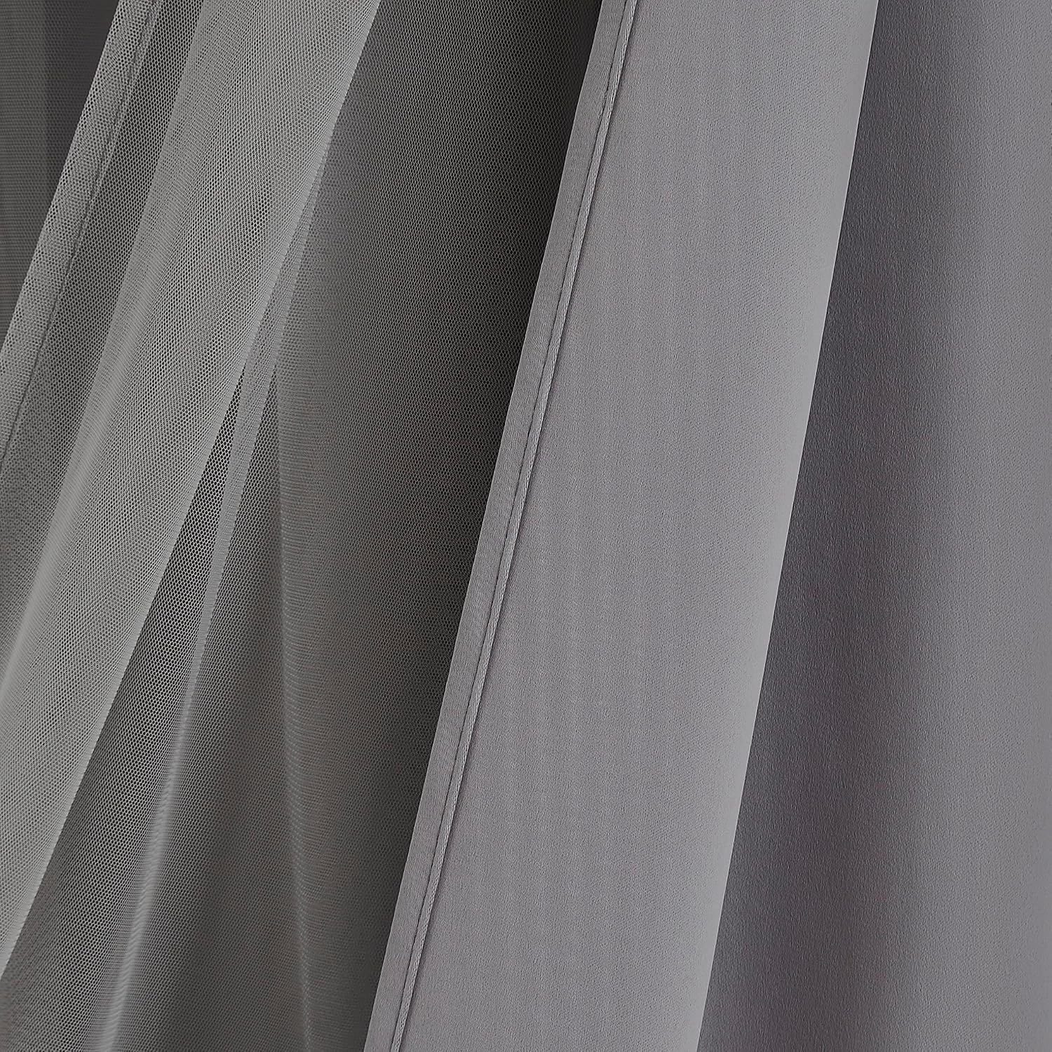 Bujasso Grey 90% Blackout Curtains with Sheer Overlay Mix and Match Double Layer Window Curtains Thermal Insulated 72 inch for Living Room…