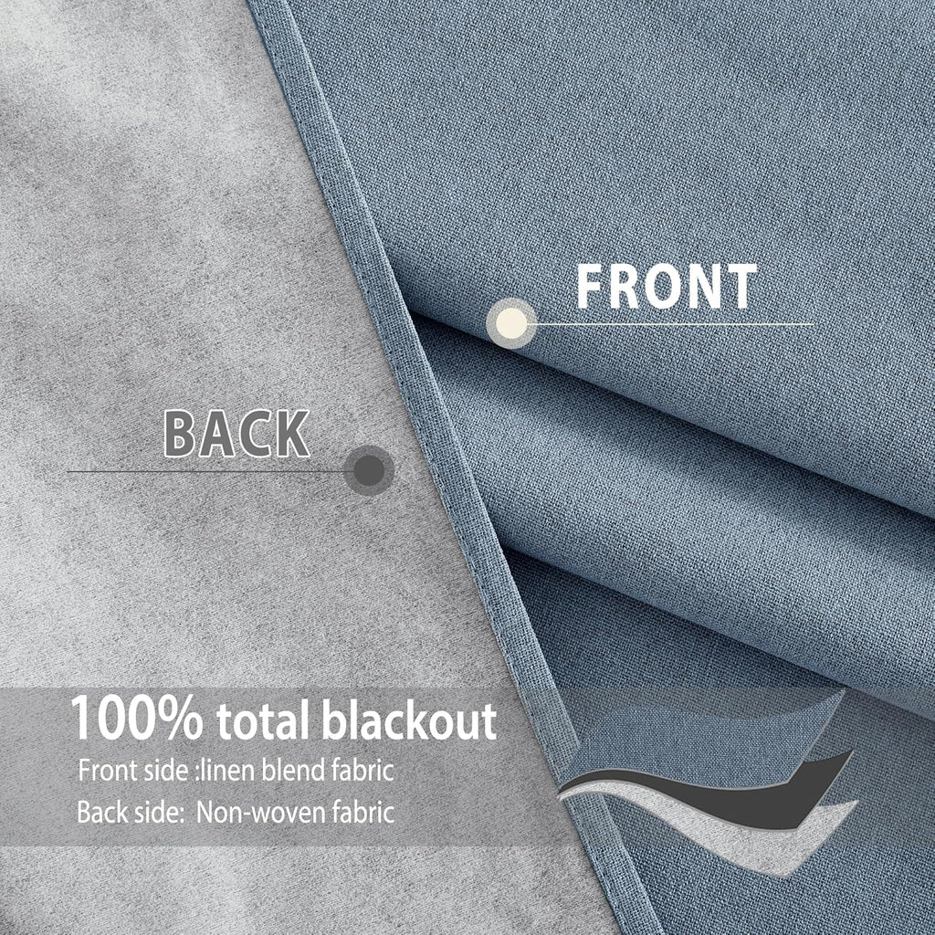 NICETOWN Stone Blue Full Shade Faux Linen Curtain Panels 90" Long, Pair of Energy Smart & Noise Blocking Out Blackout Drapes for Guest…