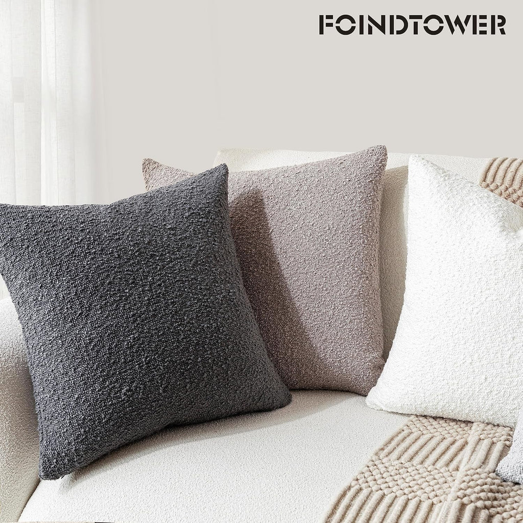 Foindtower Decorative Textured Boucle Throw Pillow Covers Accent Solid Pillow Cases Neutral Soft Cozy Couch Cushion Case for Chair Sofa…