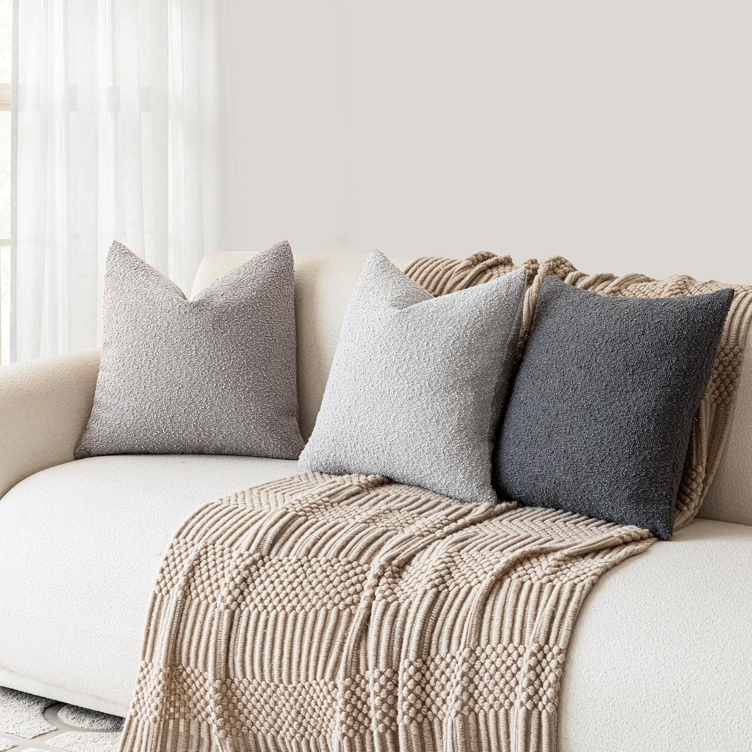 Foindtower Decorative Textured Boucle Throw Pillow Covers Accent Solid Pillow Cases Neutral Soft Cozy Couch Cushion Case for Chair Sofa…
