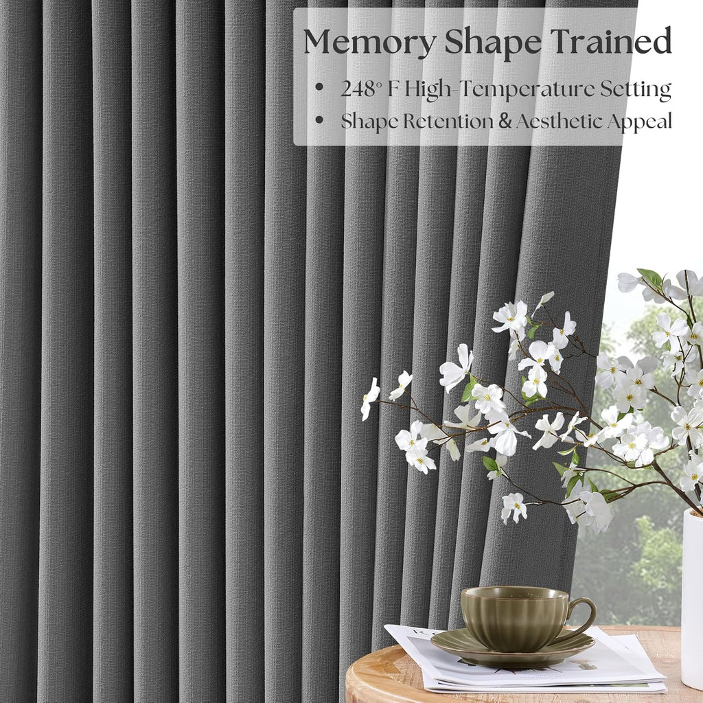 Twodrapes Grey 96 Inch Blackout Pinch Pleated Curtains 2 Panel Set for Living Room Darkening Thick Linen Textured 100% Black Out Drapes 96…
