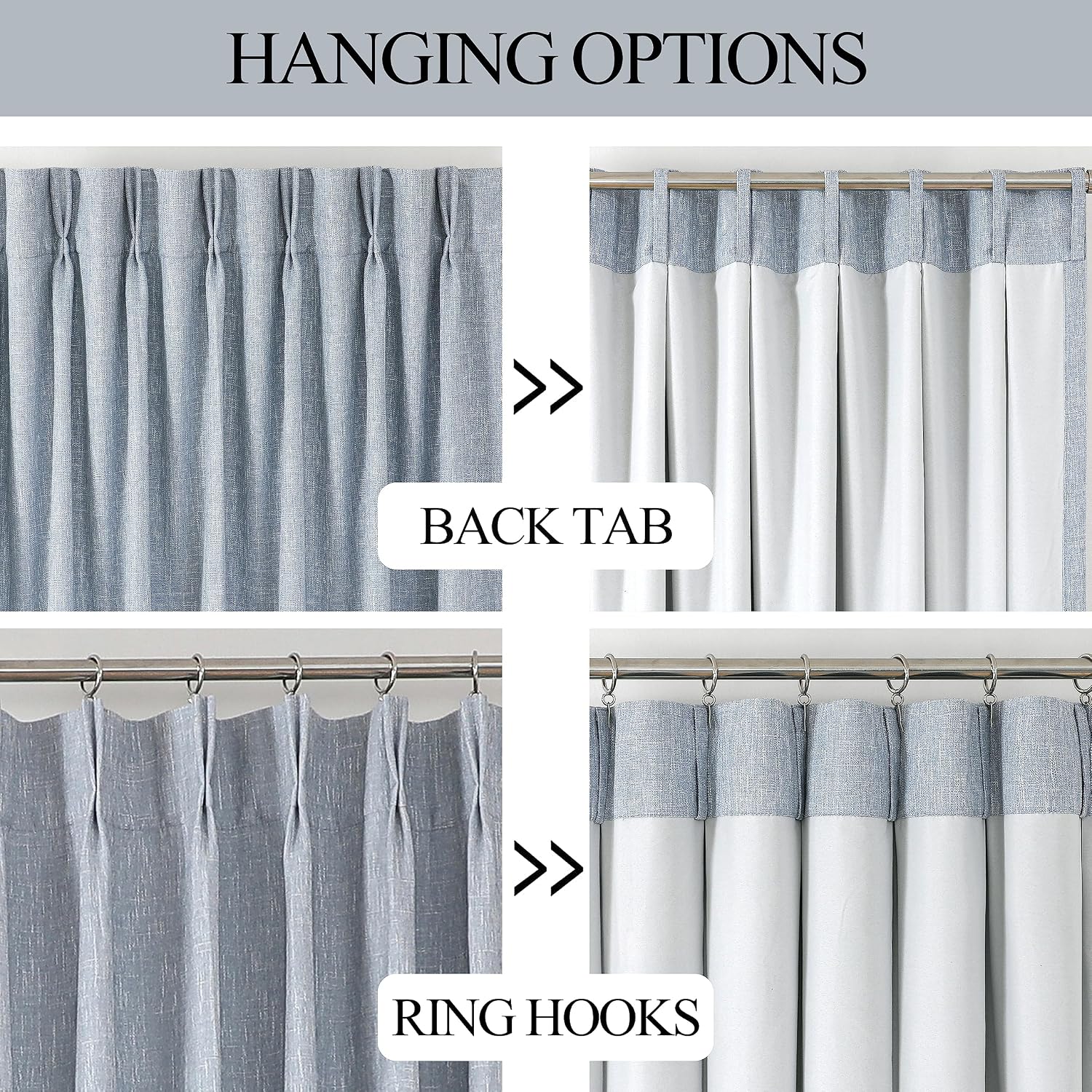 VisionHome Vision Home Chambray Blue Full Blackout Curtains Pinch Pleated Room Darkening Window Curtains 63 inch for Living Room Bedroom Th…