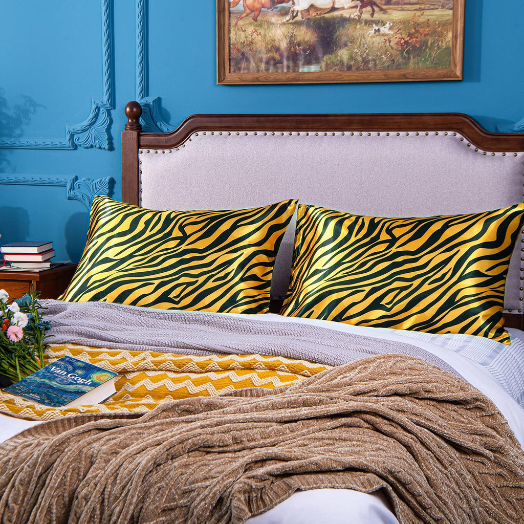Ntbay 2 Pack Satin Standard Pillowcases for Hair and Skin, Luxurious and Silky Zebra Printed Pillow Cases with Envelope Closure, 20x26 Inch…