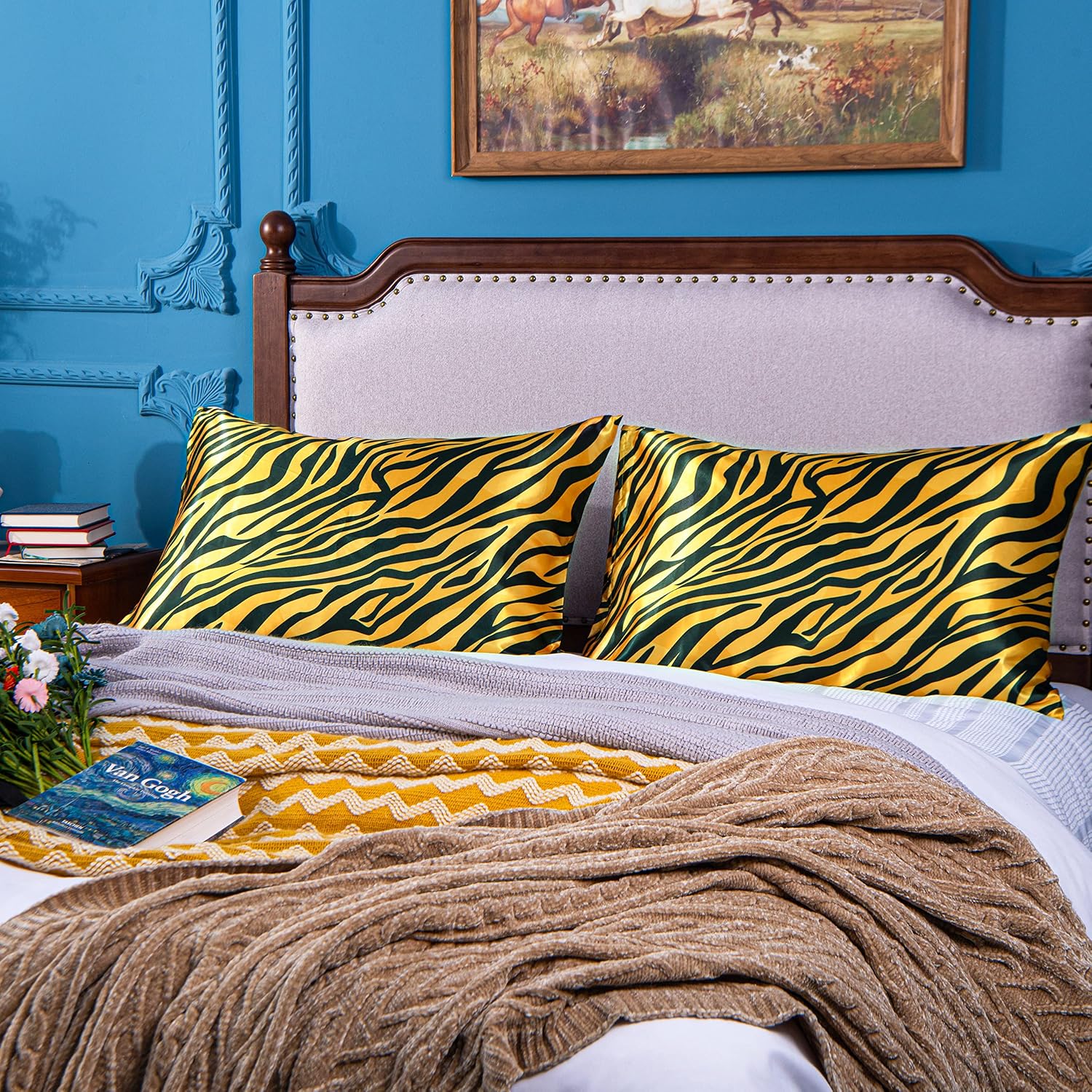 Ntbay 2 Pack Satin Standard Pillowcases for Hair and Skin, Luxurious and Silky Zebra Printed Pillow Cases with Envelope Closure, 20x26 Inch…