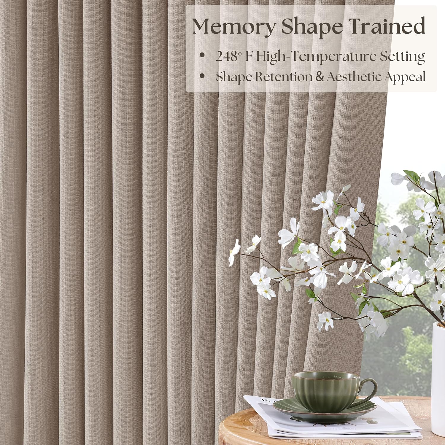 Twodrapes Extra Wide Burlywood Birch Blackout Sliding Glass Door Curtains 102 Inches Long Memory Trained Pinch Pleated Linen Double Layer B…