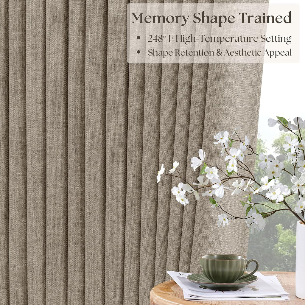 Twodrapes Viral Pleated Blackout Dark Flax 120 Inch Long Curtains Neutral Pinch Pleated Taupe Greige Linen Double Layer 100% Black Out Curt…