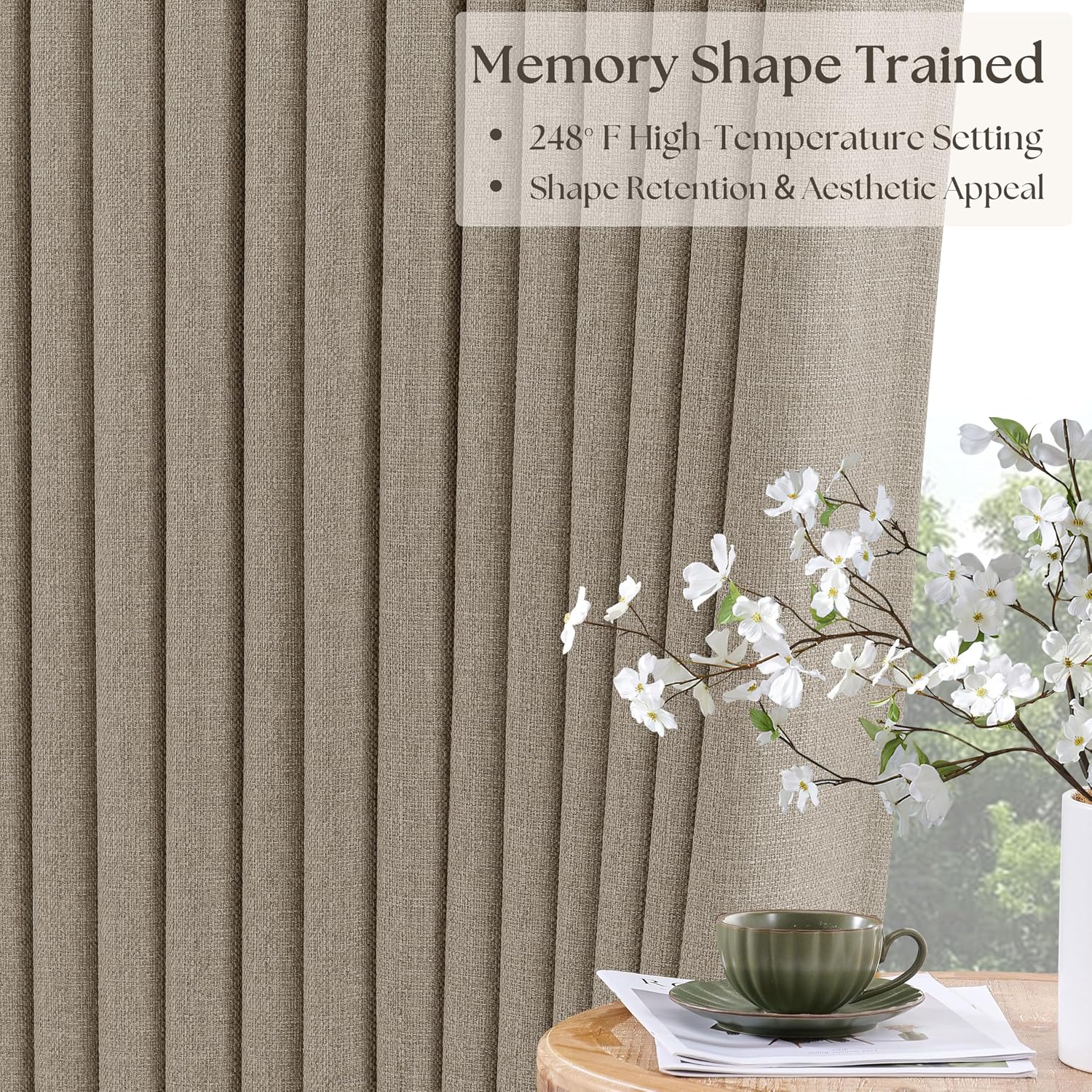Twodrapes Viral Pleated Blackout Dark Flax 120 Inch Long Curtains Neutral Pinch Pleated Taupe Greige Linen Double Layer 100% Black Out Curt…