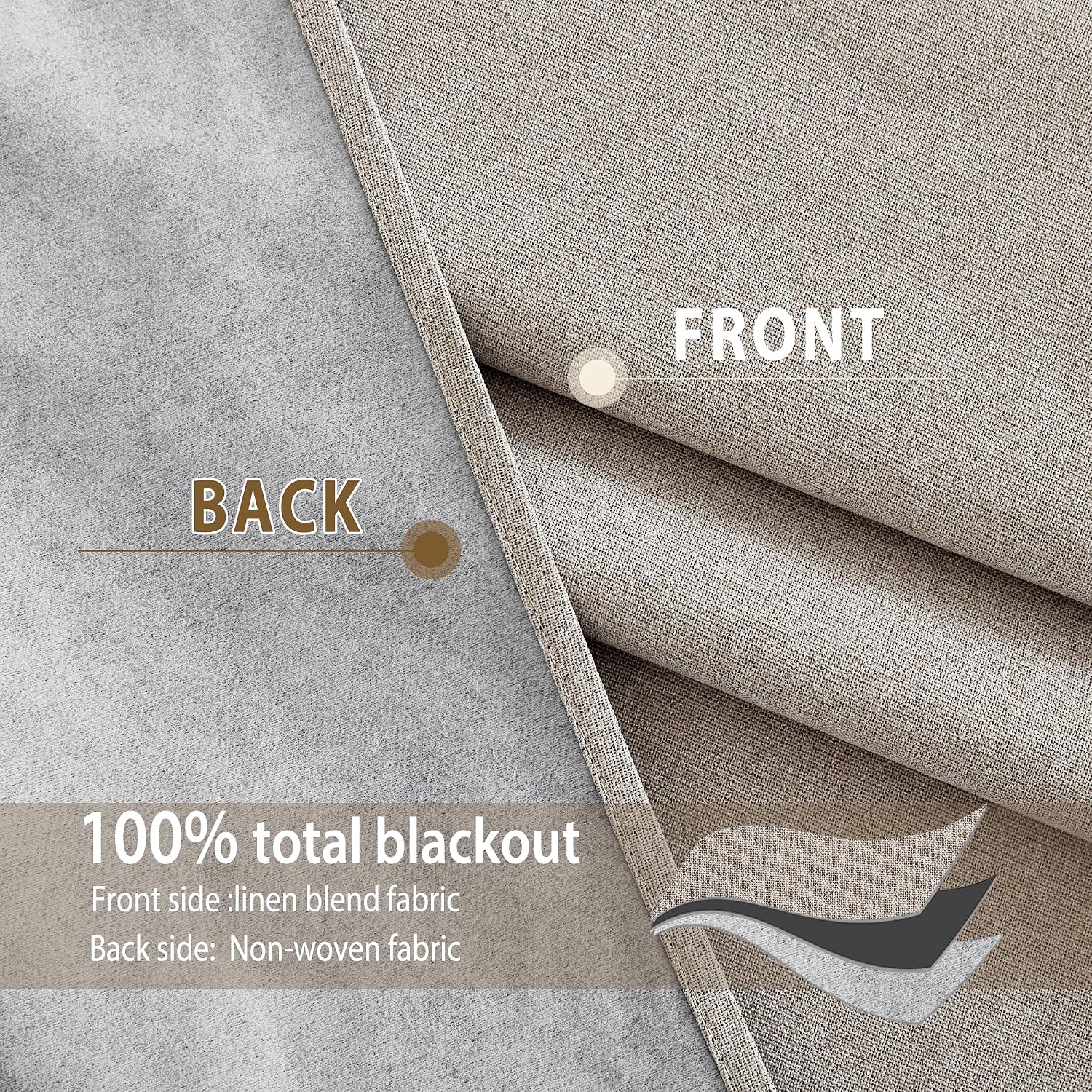 NICETOWN Natural Full Blackout Boho-Chic Faux Linen Curtains 84" Long 2 Panels Set for Cafe Window, 42" Wide, Thick Faux Linen Blend…