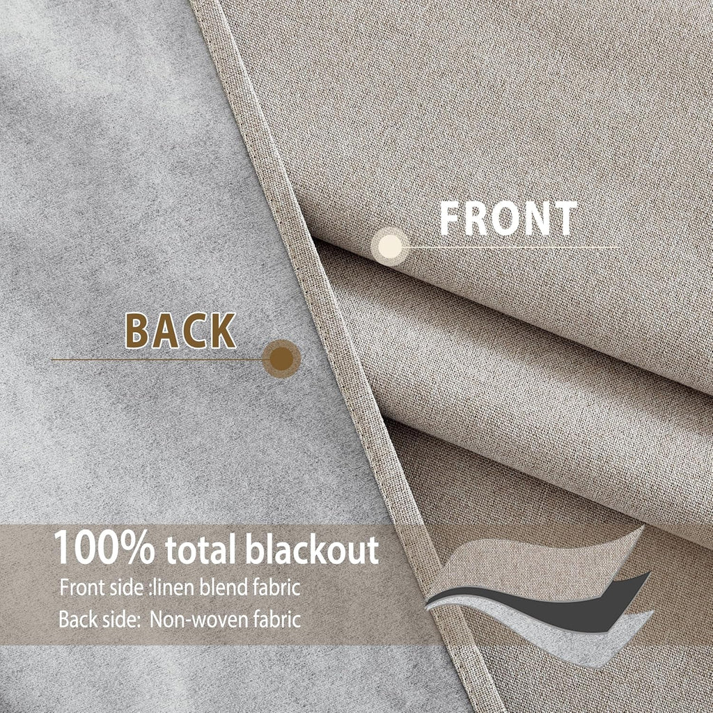 NICETOWN Natural Linen 100% Blackout Curtains 90 inches for Bedroom, Farmhouse Style Keep Warm Faux Linen Blackout Curtains with Thermal…