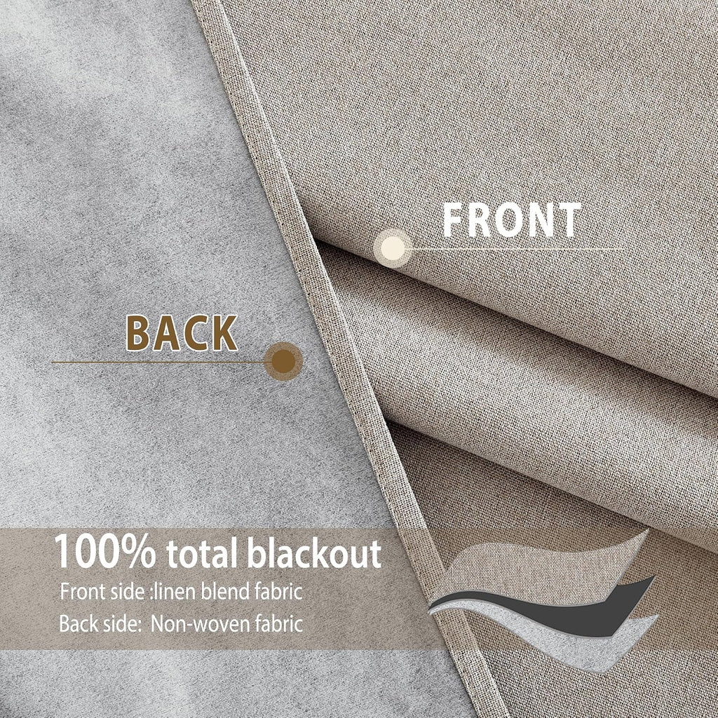 NICETOWN 100% Blackout Natural Faux Linen Curtains 95 inches Length for Dining Room, 2 Panels Set, 52" Wide, Farmhouse Style Room Cooling…