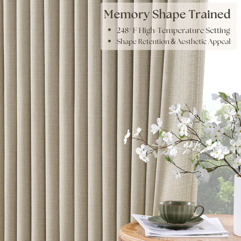 Twodrapes Oatmeal Pinch Pleated 100% Blackout Linen Curtains 100 Inch Length 2 Panels Pinch Pleat Curtains Black Out Light Blocking Room Da…