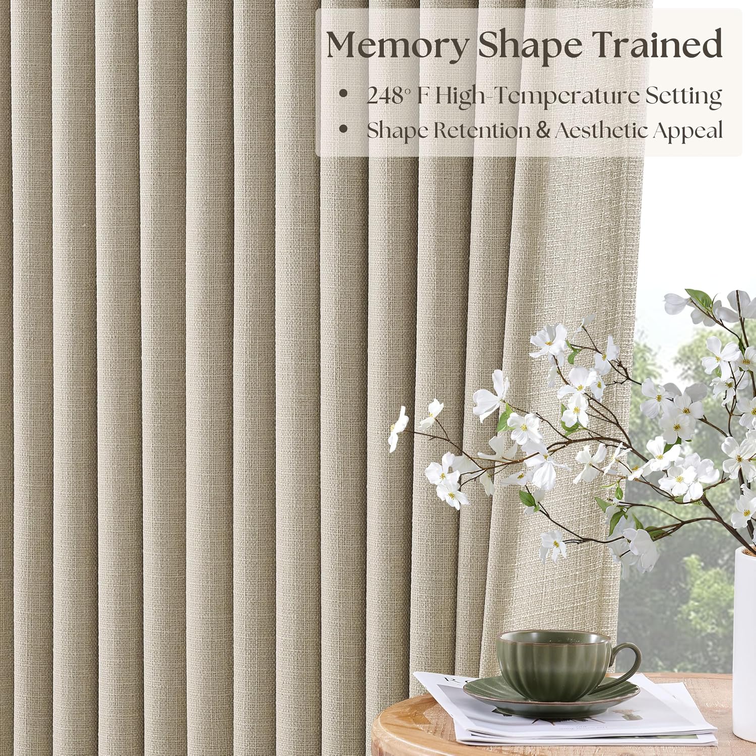 Twodrapes Neutral Beige Linen Pinch Pleated Blackout Curtains 84 Inches Long for Bedroom Living Room Darkening 100% Black Out Pinch Pleat D…