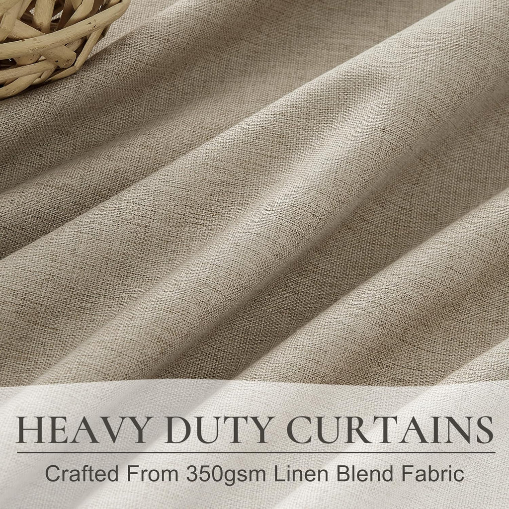 Qjmydeco Extra Wide 60 Inch Blackout Curtains 96 Inches Long for Living Room, Rustic Boho Room Darkening Textured Linen Pleated Insulated C…