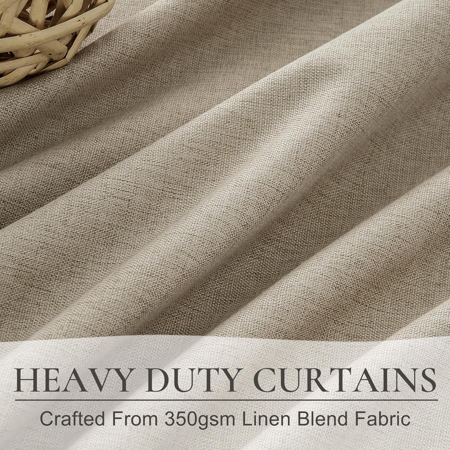 Qjmydeco Extra Wide 60 Inch Blackout Curtains 96 Inches Long for Living Room, Rustic Boho Room Darkening Textured Linen Pleated Insulated C…