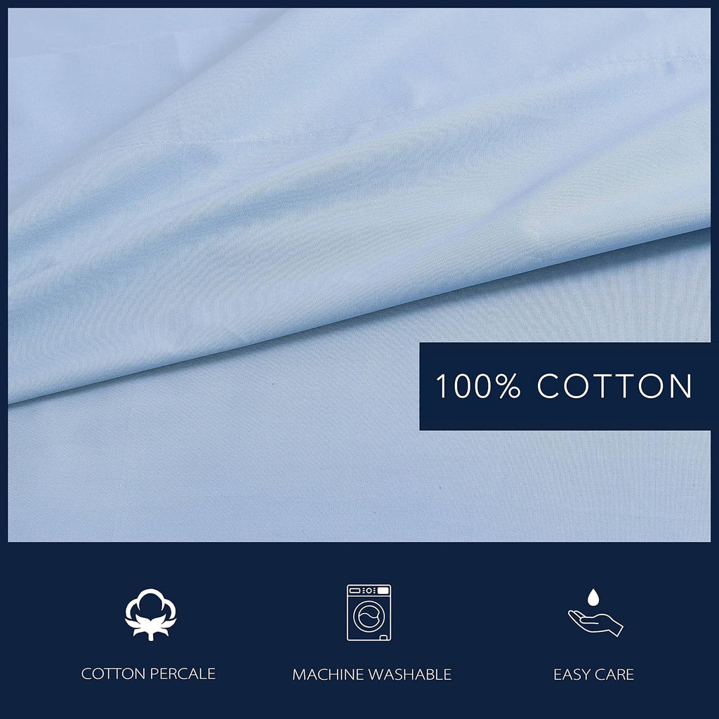 Nautica Full Sheet Set, Cotton Percale Bedding Set, Crisp & Cool, Lightweight & Breathable (Solid Light Blue, Full) Cotton Blue
