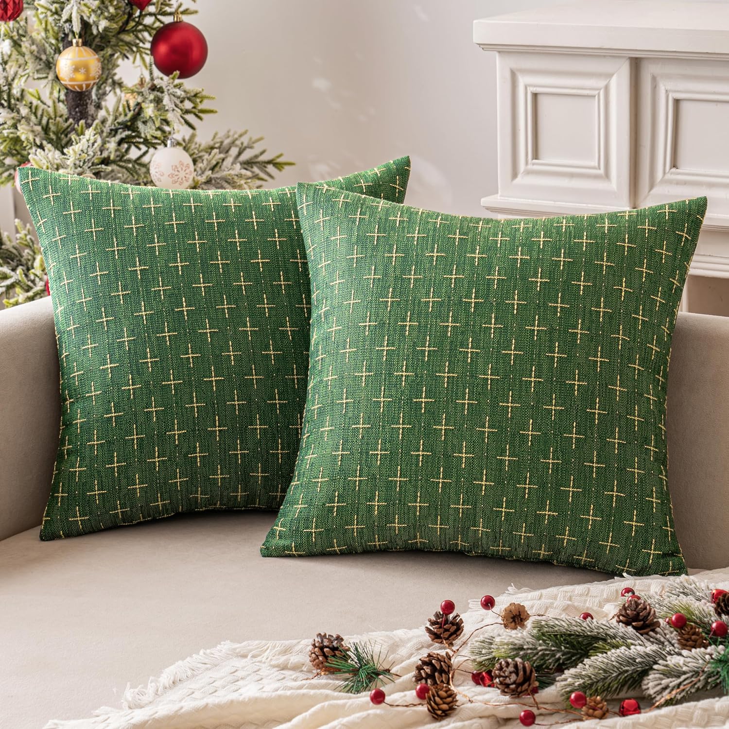 MIULEE Pack of 2 Christmas Decorative Burlap Linen Throw Pillow Covers Modern Farmhouse Pillowcase Rustic Woven Textured Cushion Cover…