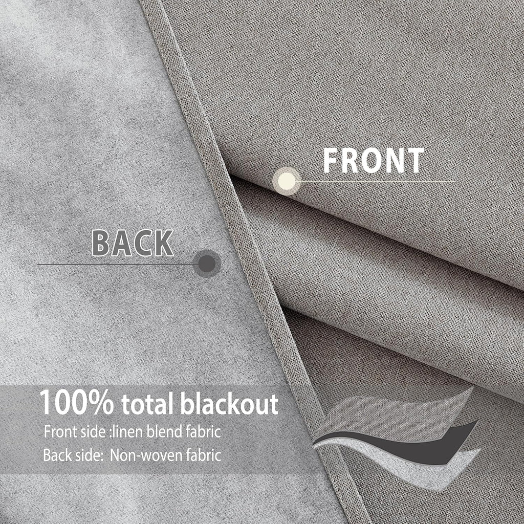 NICETOWN 100% Absolutely Blackout Faux Linen Curtains with Thermal Insulated White Liner, 52" W, 2 PCs, Light Grey, 90" Long Drapes Sweep…
