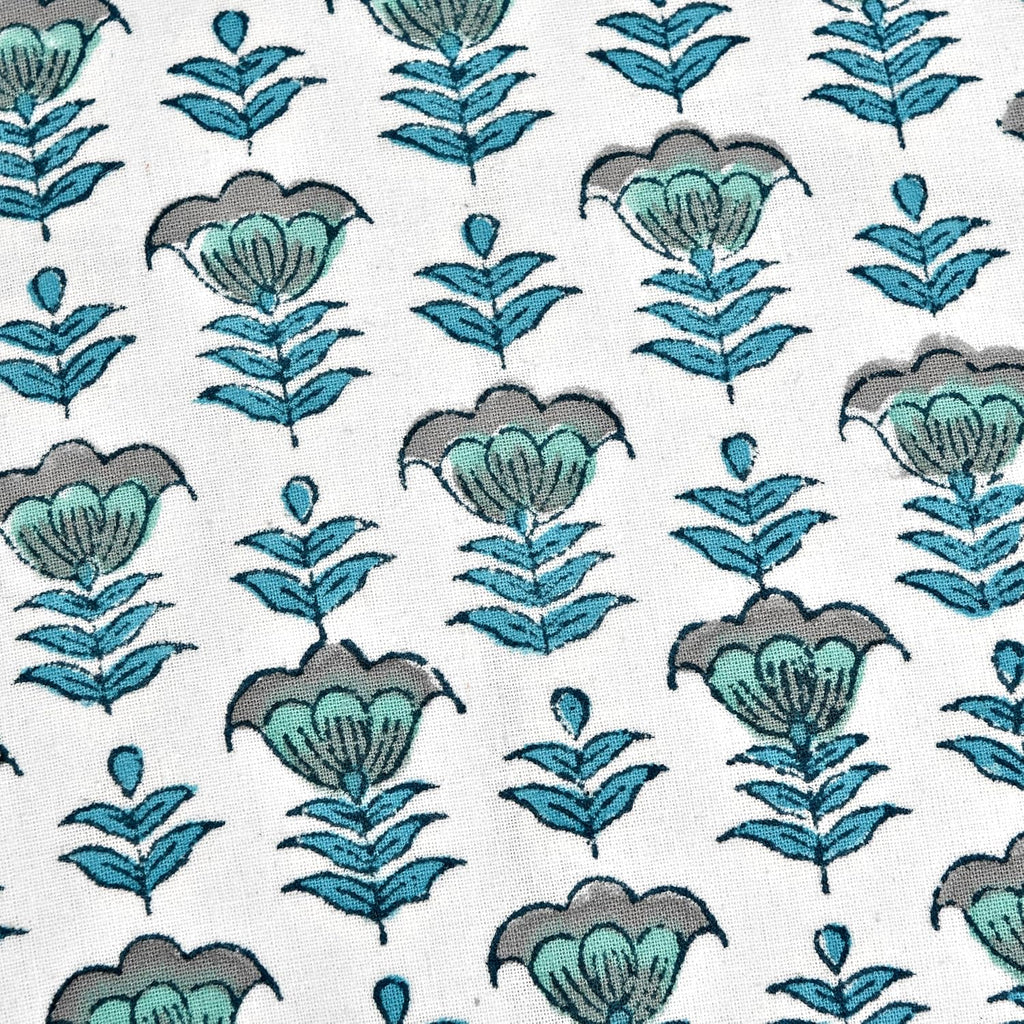 Ridhi Block Print Aquamarine Blue 54"x20" Set 1-100% Cotton Ruffle Lumbar Sham Cover Boho Floral Pillowcase, Farmhouse Cottagecore…