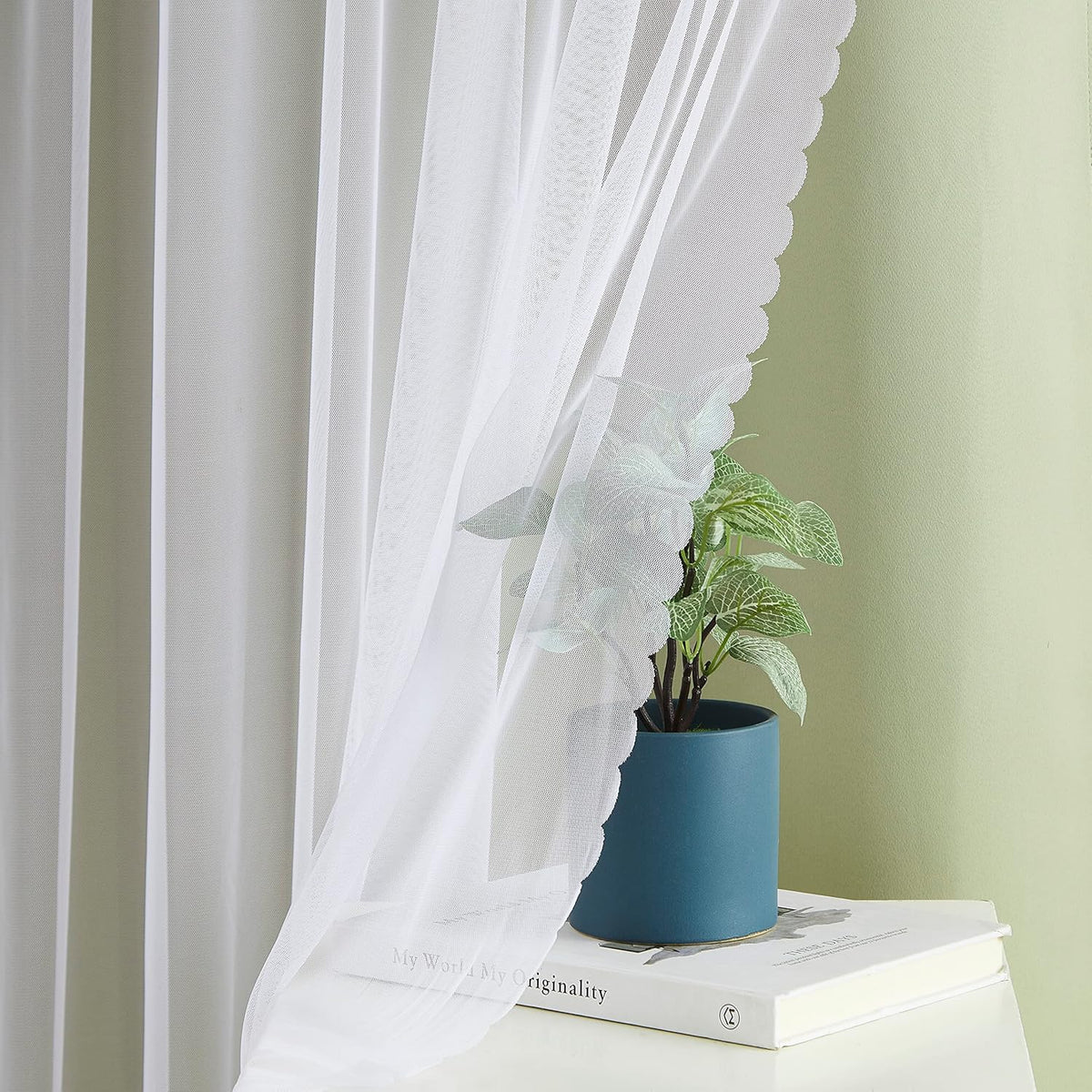 Bujasso Sage Green Blackout Curtains with Sheer Overlay Mix and Match Double Layer 90% Room Darkening Window Panels 95 inch Living Room Bed…