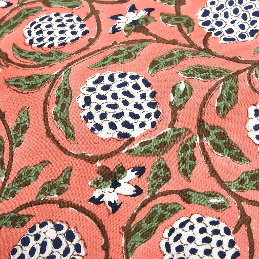 Ridhi Block Print Dark Salmon Pink 54"x20" Set 1-100% Cotton Ruffle Lumbar Sham Cover Boho Floral Pillowcase, Farmhouse Cottagecore…
