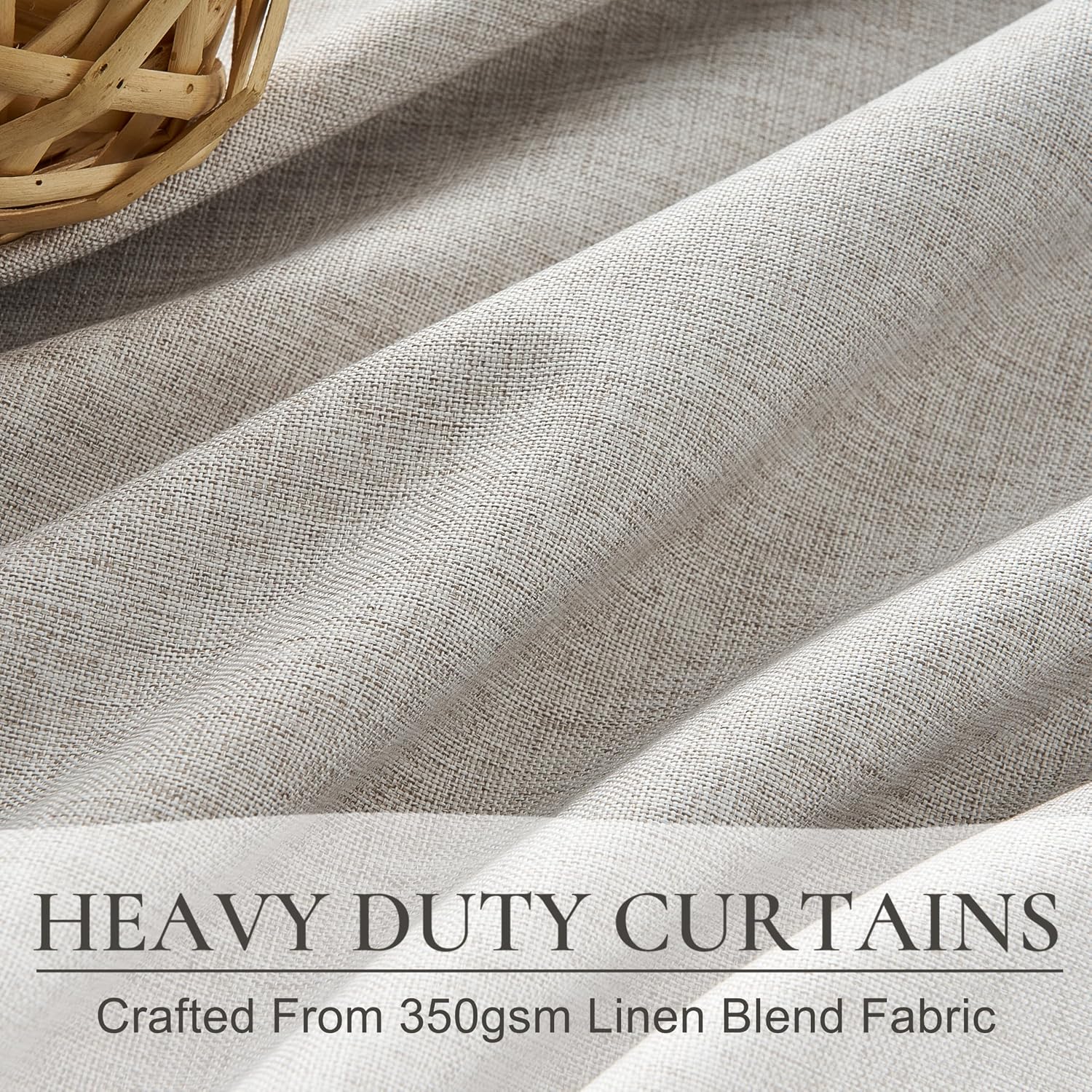 Qjmydeco Pleat Linen Blend Room Darkening Extra Long Curtains 120 Inch Length 2 Panels Set for Living Room, Natural Melange Grey for Bedroo…