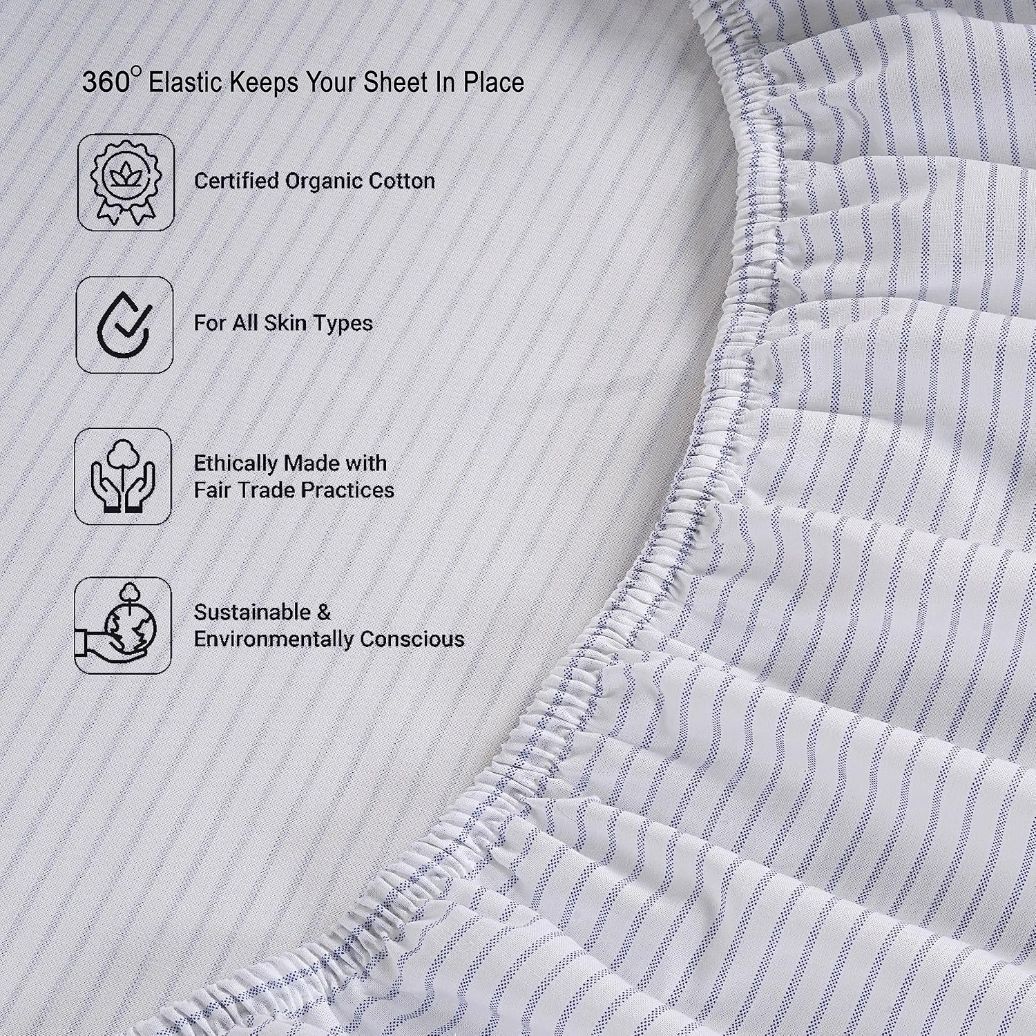 LANE LINEN 100% Organic Cotton Only Fitted Sheet Queen (Includes Pillowcases), 3 PC Set Percale Weave, Queen Size, Soft, Breathable…