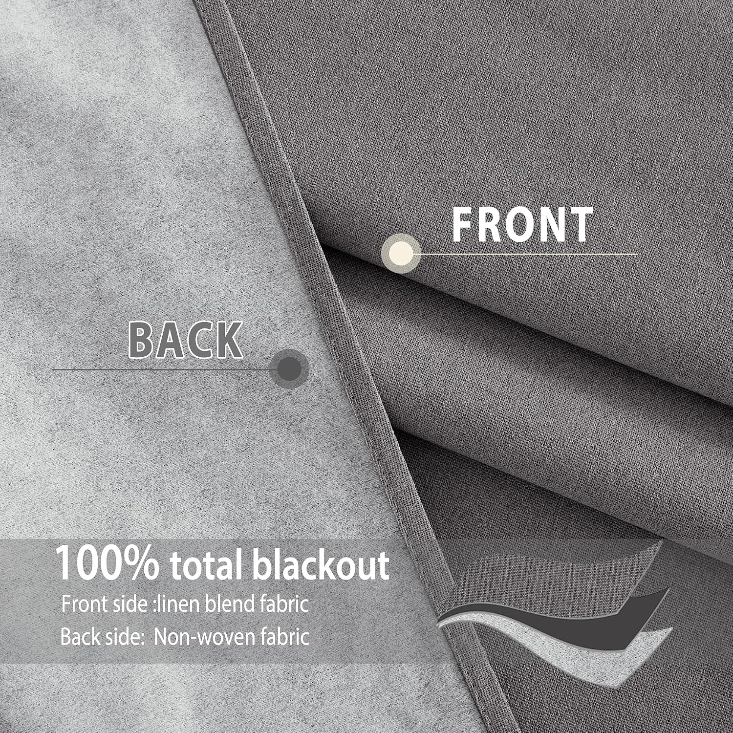 NICETOWN Grey Long Faux Linen Full Shade Panels, 52" Wide x 95" Long, Pair of Thermal Insulated & Energy Efficiency Blackout Curtains for…