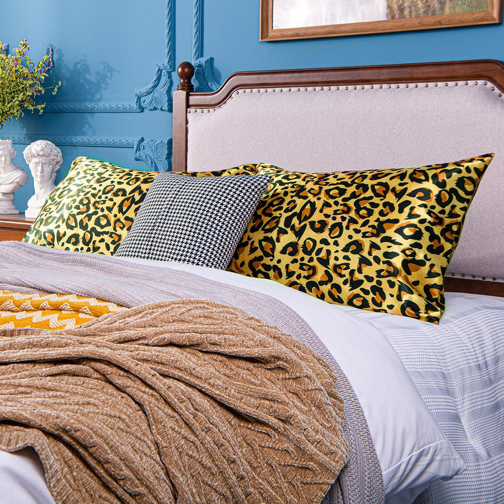 Ntbay 2 Pack Satin Queen Pillowcases for Hair and Skin, Luxurious and Silky Leopard Printed Pillow Cases with Envelope Closure, 20x30 Inche…