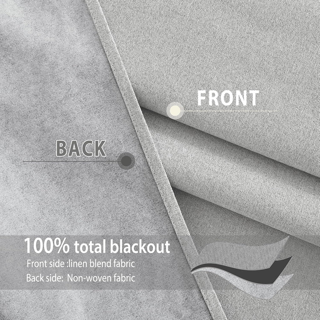 NICETOWN 100% Absolutely Blackout Faux Linen Curtains with Thermal Insulated White Liner, Greyish White, W52, 2 Pieces, Noise Reducing…
