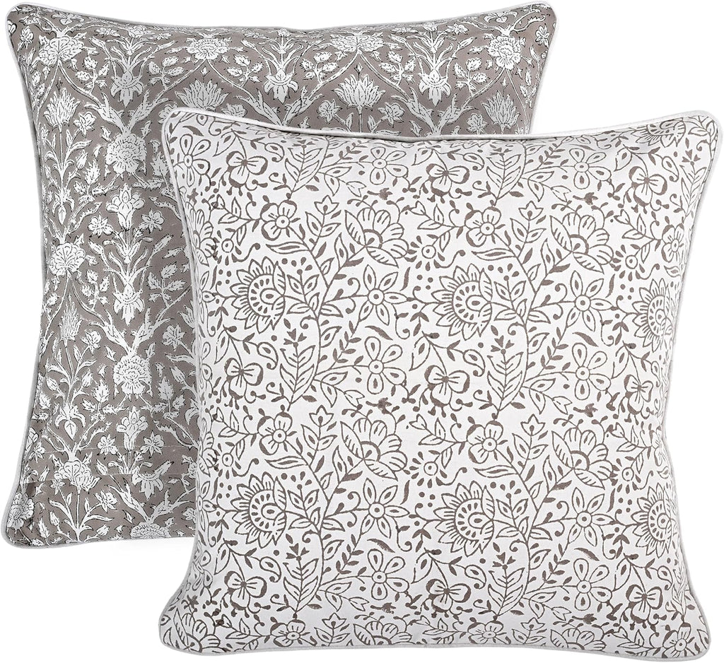 Ridhi Block Print Taupe Pillow Cover 24" x 24" (Pack of 2) Decorative Couch Pillows for Living Room, Farmhouse Chic Boho Cute Outdoor Pillo…