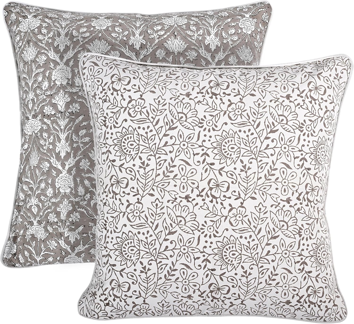 Ridhi Block Print Taupe Pillow Cover 18" x 18" (Pack of 2) Decorative Couch Pillows for Living Room, Farmhouse Chic Boho Cute Outdoor Pillo…