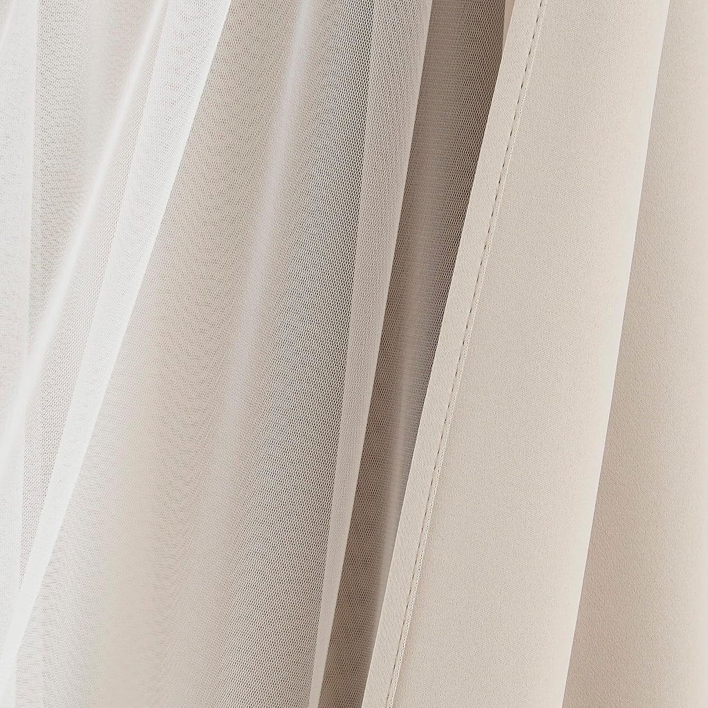 Bujasso Beige 80% Blackout Curtains with Sheer Overlay Mix and Match Double Layer Thermal Insulated Window Panels 95 inch for Living Room B…