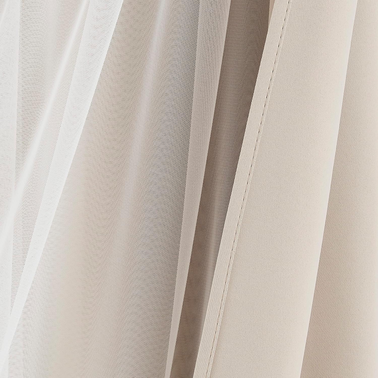 Bujasso Beige 80% Blackout Curtains with Sheer Overlay Mix and Match Double Layer Thermal Insulated Window Panels 95 inch for Living Room B…