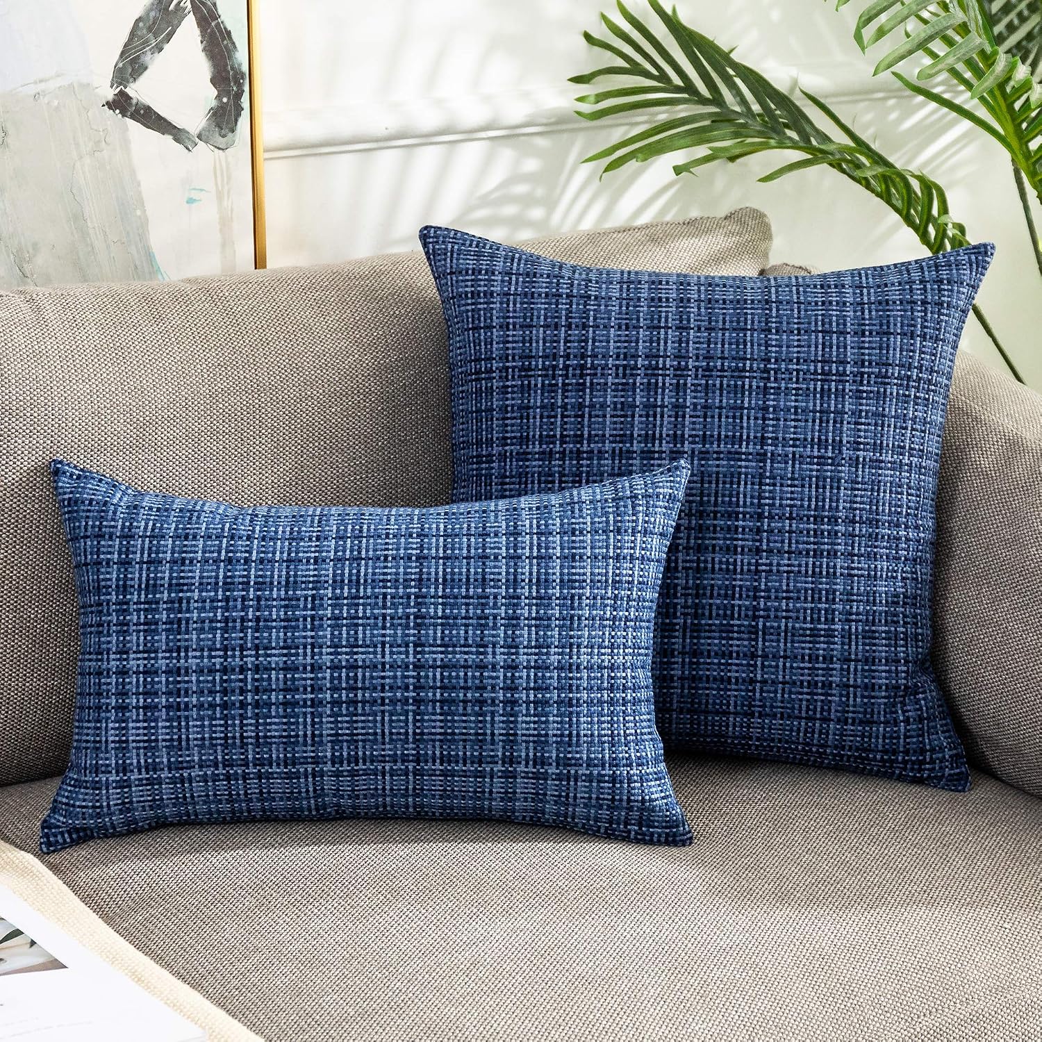 Kevin Textile Pack of 2 Decorative Outdoor Waterproof Throw Pillow Covers Stripe Square Pillowcases Modern Cushion Cases for Patio Couch…