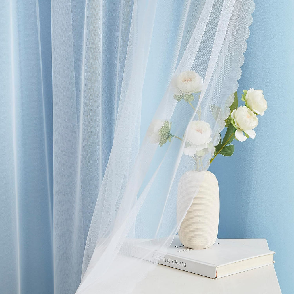 Bujasso Sky Blue 80% Blackout Curtains with Sheer Overlay Mix and Match Double Layer Thermal Insulated Window Panels 63 inch for Living Roo…