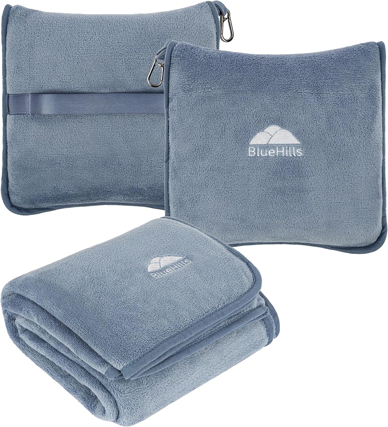 BlueHills Premium Soft Plush Travel Blanket Pillow for Airplane Traveling Essentials in a Bag Flight Throw with Hand Luggage Belt…