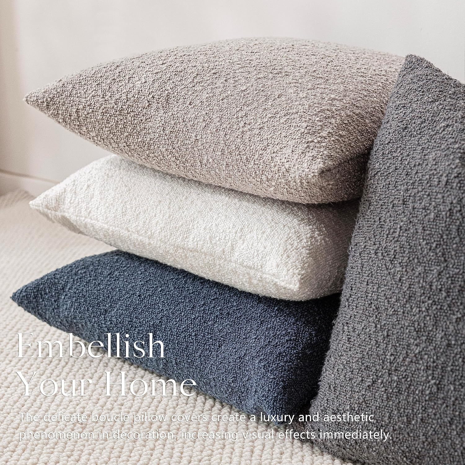 Foindtower Decorative Textured Boucle Throw Pillow Covers Accent Solid Pillow Cases Neutral Soft Cozy Couch Cushion Case for Chair Sofa…