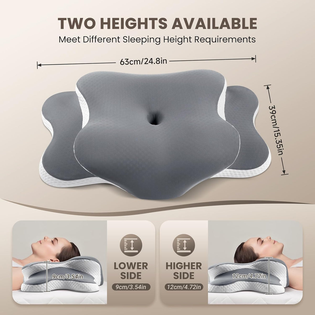 66*39*13cm memory foam neck & cervical pillows in Gray, alternate view 3