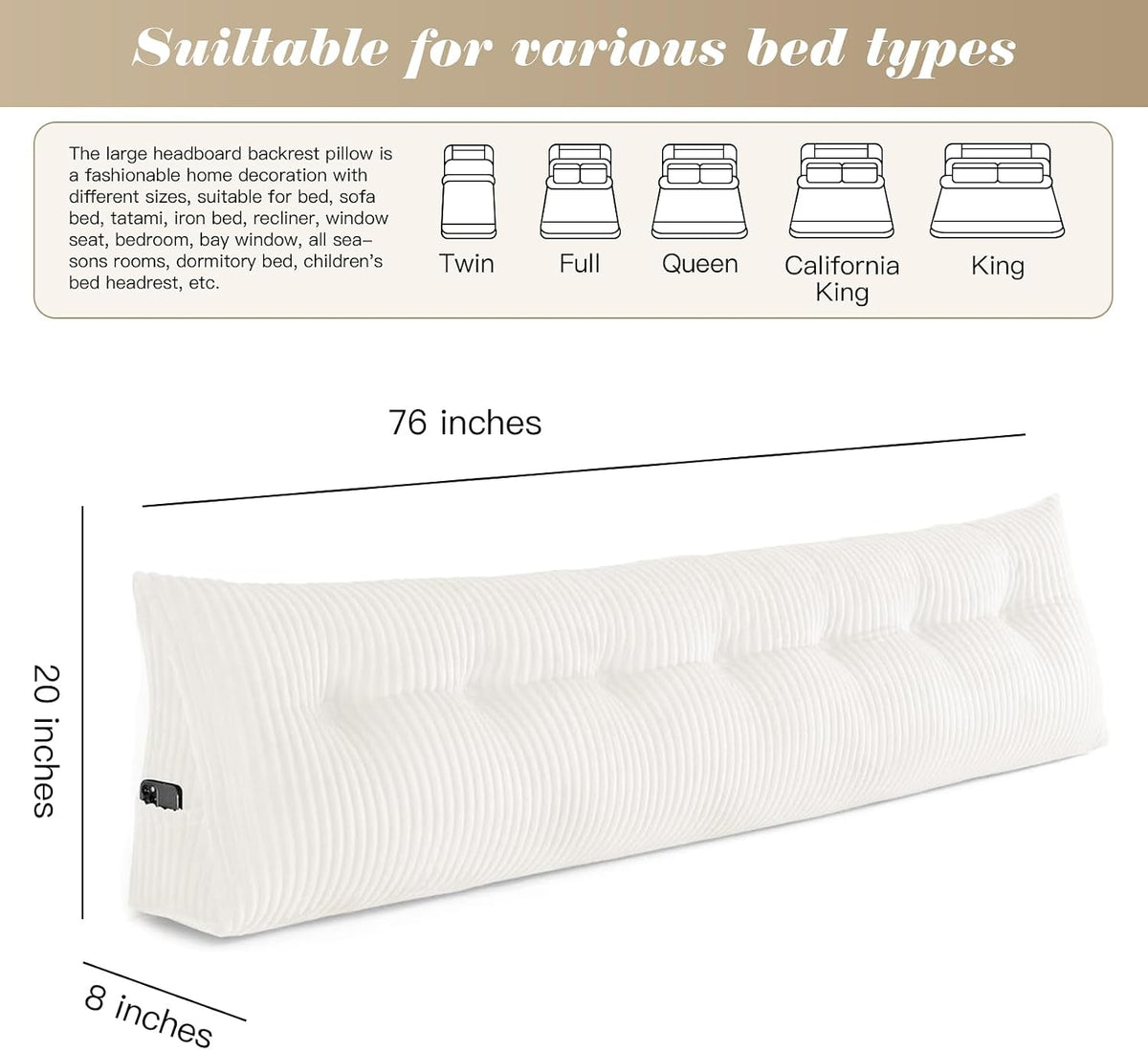 King polyester backrest pillows in White, alternate view 2